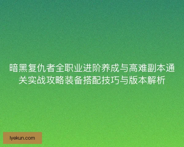 暗黑复仇者全职业进阶养成与高难副本通关实战攻略装备搭配技巧与版本解析